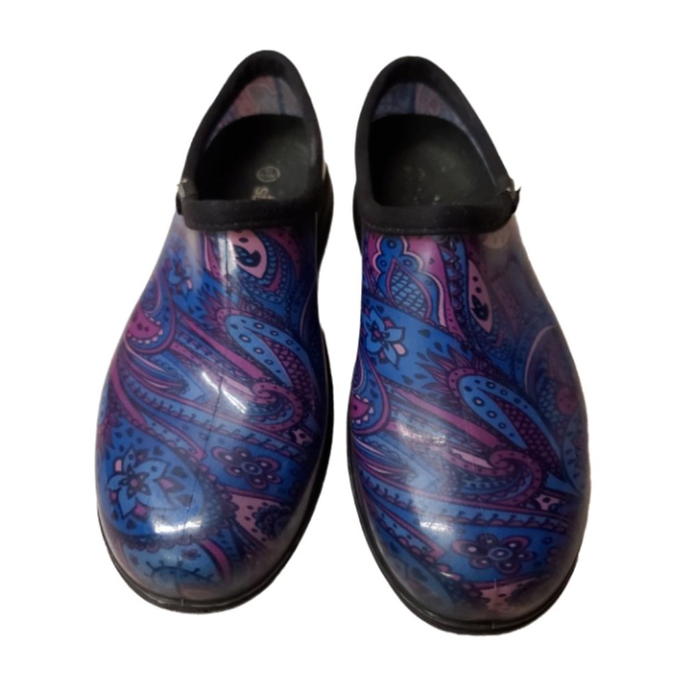 SLOGGERS Womens 10 Blue Purple Paisley Floral Waterproof Comfort Garden Shoes
